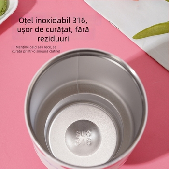 Ceașcă izolată pentru mașină pentru fete, stilată și drăguță, cu capacitate mare, din oțel inoxidabil 316, cu pai