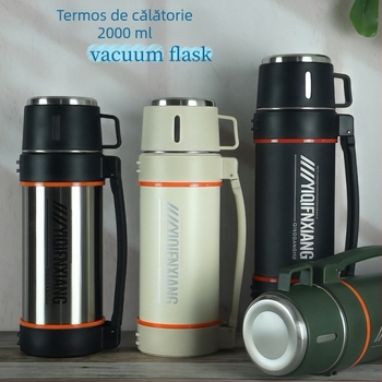Termos din oțel inoxidabil, izolație în vid, 2 L, pentru călătorii și activități în aer liber, gravură cu laser