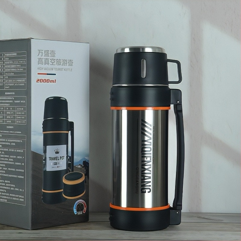 Termos din oțel inoxidabil, izolație în vid, 2 L, pentru călătorii și activități în aer liber, gravură cu laser