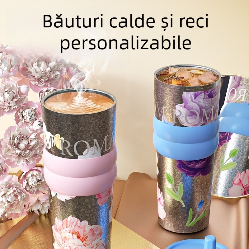 Cană din titan pur cu pai, ceașcă izolată de cafea, cană de apă elegantă pentru femei, pahar premium pentru mașină cu gheață