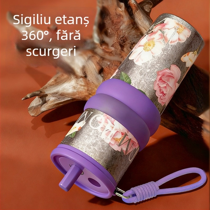 Cană din titan pur cu pai, ceașcă izolată de cafea, cană de apă elegantă pentru femei, pahar premium pentru mașină cu gheață