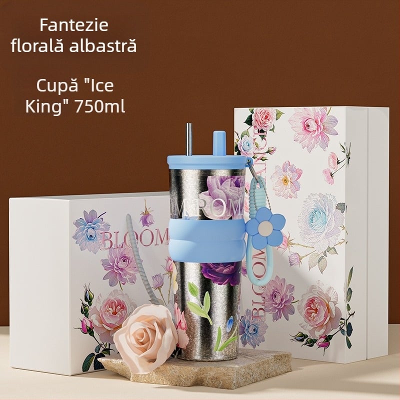 Cană din titan pur cu pai, ceașcă izolată de cafea, cană de apă elegantă pentru femei, pahar premium pentru mașină cu gheață