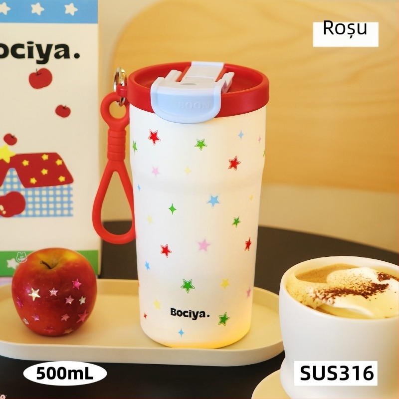 Bociya cană termică pentru femei, cu capacitate mare, cană de cafea portabilă cu pai