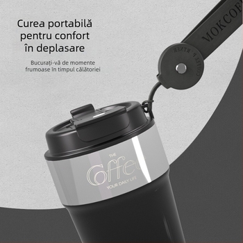 Cană de cafea cu pereți dubli din oțel inoxidabil 316, termos cu pai, portabil pentru exterior, cu șnur de purtare, izolație 6–12 ore