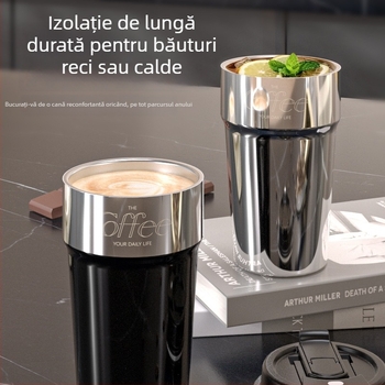 Cană de cafea cu pereți dubli din oțel inoxidabil 316, termos cu pai, portabil pentru exterior, cu șnur de purtare, izolație 6–12 ore