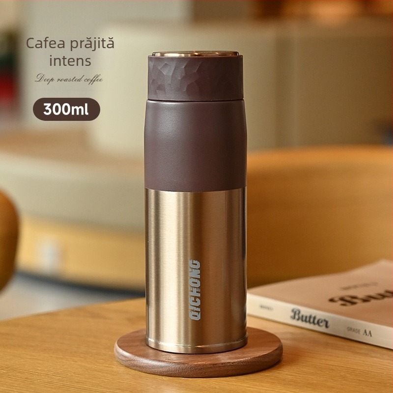 Ceașcă termică cu interior din oțel inoxidabil 316, etanșă, anti-alunecare, portabilă, design retro de lux pentru cafea
