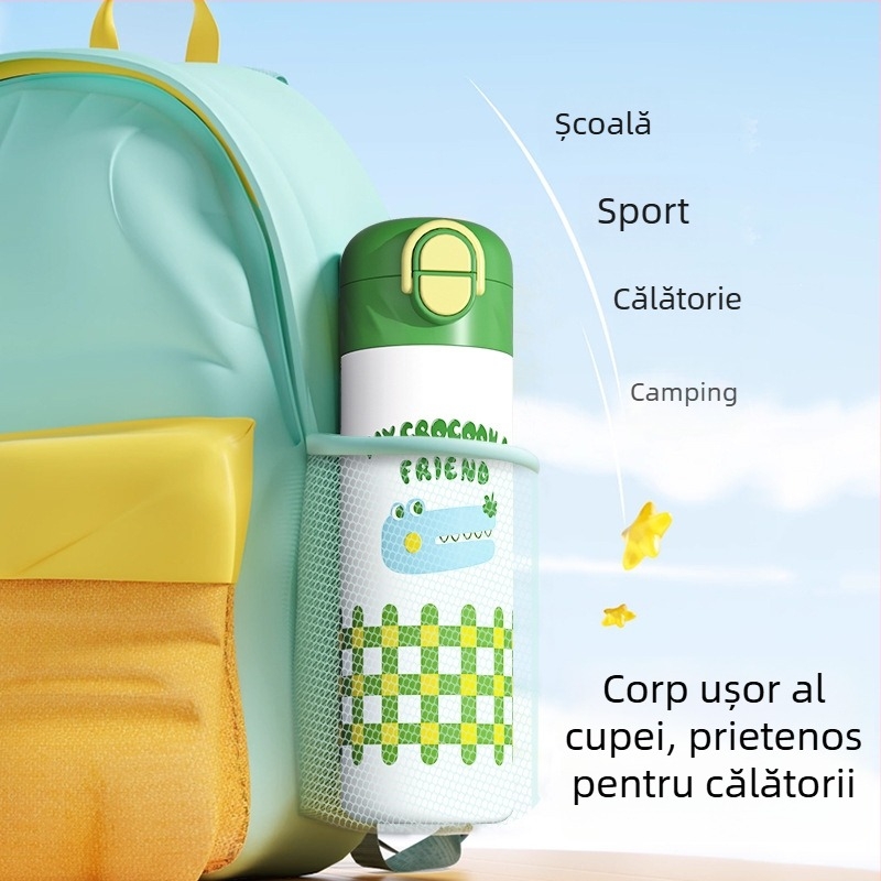 Cana termică pentru copii din oțel inoxidabil 316, capacitate mare, cu pai, design desen animat