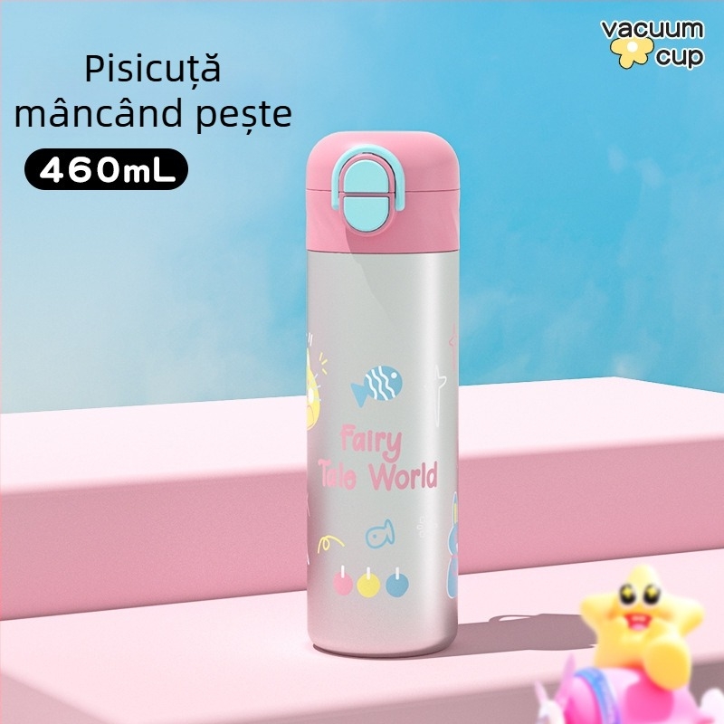 Cana termică pentru copii din oțel inoxidabil 316, capacitate mare, cu pai, design desen animat