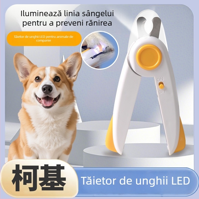 Clește de unghii pentru câini Corgi cu fișier, LED, anti-stropire, pentru începători