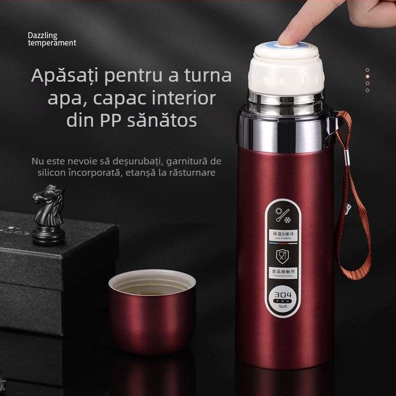 Termos din oțel inoxidabil 304, cu pereți dubli, în formă de glonț, cu curea, izolat pentru activități în aer liber