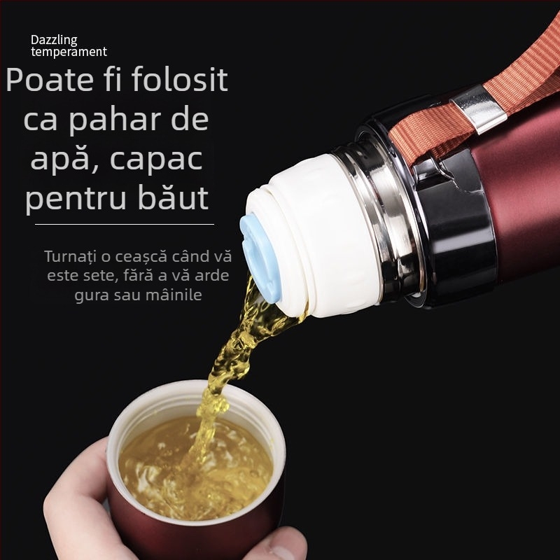 Termos din oțel inoxidabil 304, cu pereți dubli, în formă de glonț, cu curea, izolat pentru activități în aer liber