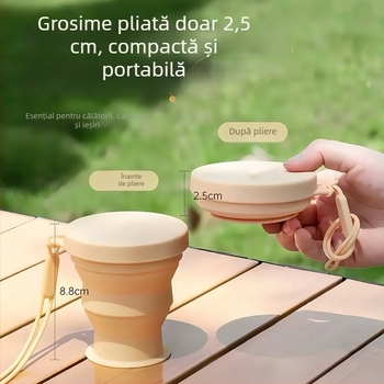 Cupa de apă din silicon pliabilă pentru drumeții în aer liber, ceașcă de camping retractabilă, culoare solidă