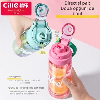 Pahar de apă Tritan cu pai – compact, unisex, portabil, design drăguț și simplu, rezistent la căderi și temperaturi ridicate