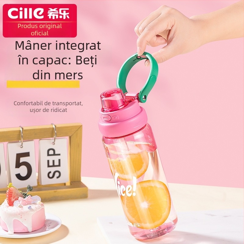 Pahar de apă Tritan cu pai – compact, unisex, portabil, design drăguț și simplu, rezistent la căderi și temperaturi ridicate