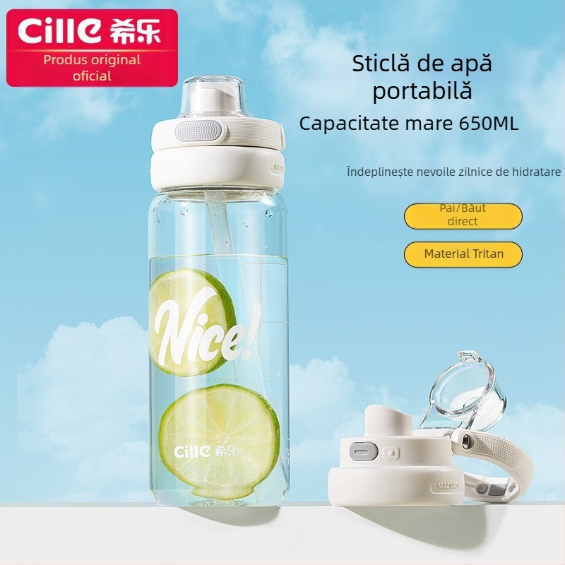 Pahar de apă Tritan cu pai – compact, unisex, portabil, design drăguț și simplu, rezistent la căderi și temperaturi ridicate