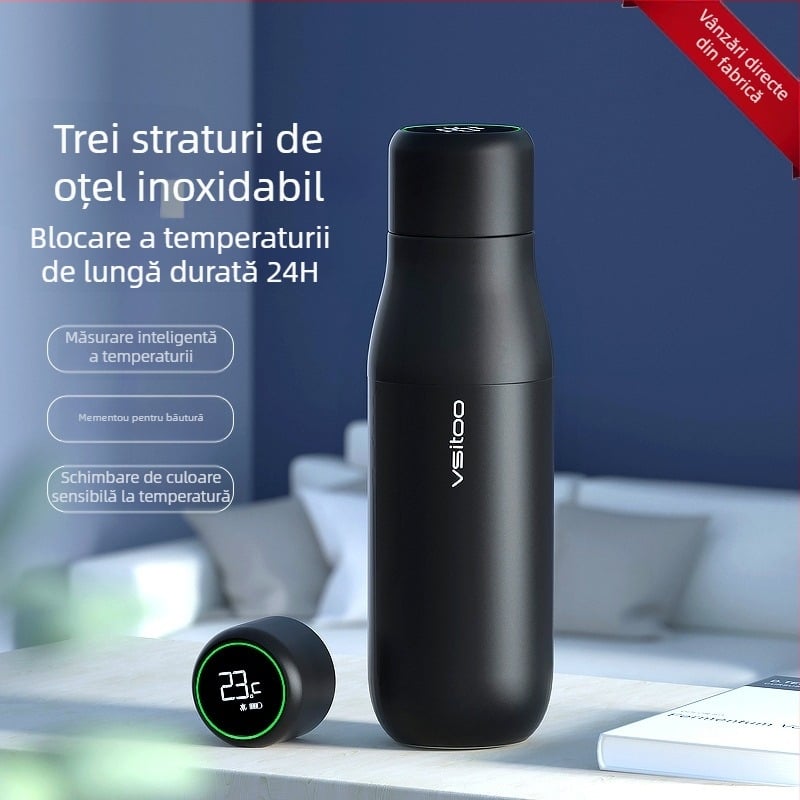Cană termo din oțel inoxidabil 316 cu afișaj digital, izolație în trei straturi, cadou premium pentru cuplu, logo gravat cu laser