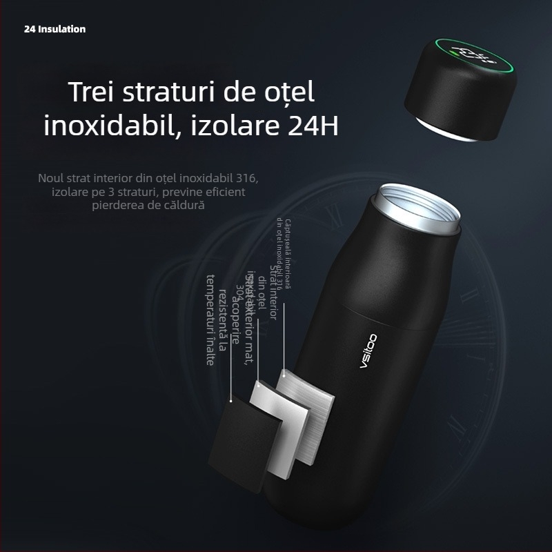 Cană termo din oțel inoxidabil 316 cu afișaj digital, izolație în trei straturi, cadou premium pentru cuplu, logo gravat cu laser