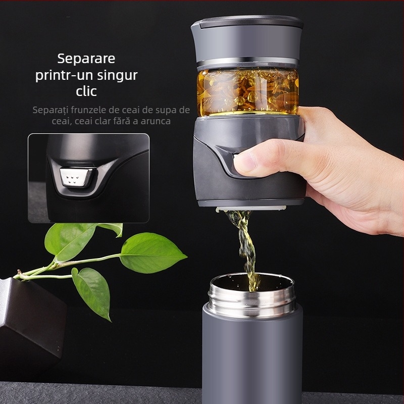 Cup Run: Cană termoizolantă din oțel inoxidabil pentru bărbați, cu separare ceai-apă, pentru mașină, imprimare personalizată