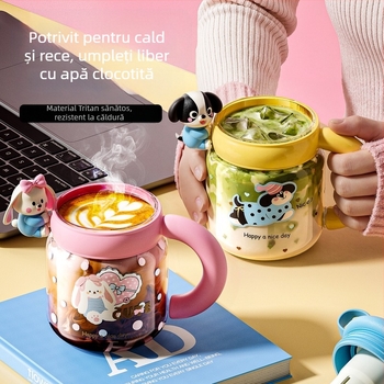 Pahar de apă de vară cu capacitate mare, din Tritan, cu pai și separator pentru ceai, design stilat pentru fete, pentru birou