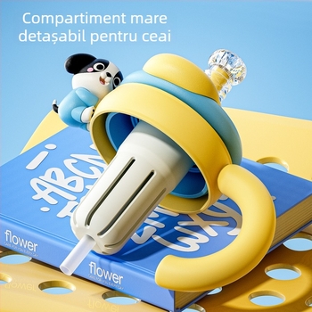 Pahar de apă de vară cu capacitate mare, din Tritan, cu pai și separator pentru ceai, design stilat pentru fete, pentru birou