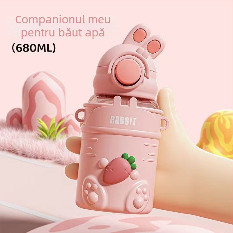 YOYO Rabbit cană de apă pentru copii – vară, capacitate mare, pentru grădiniță, cu pai