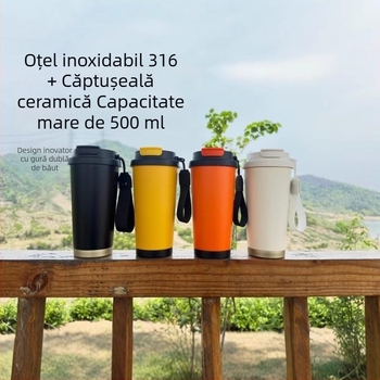 Ceasca de cafea din otel inoxidabil 316 cu Lily of the Valley, termos, izolație vid, portabil, cu logo