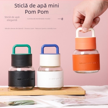 Cană de apă din sticlă cu mâner, pentru studenți – portabilă, protecție la arsură, mini, design atrăgător, cadou