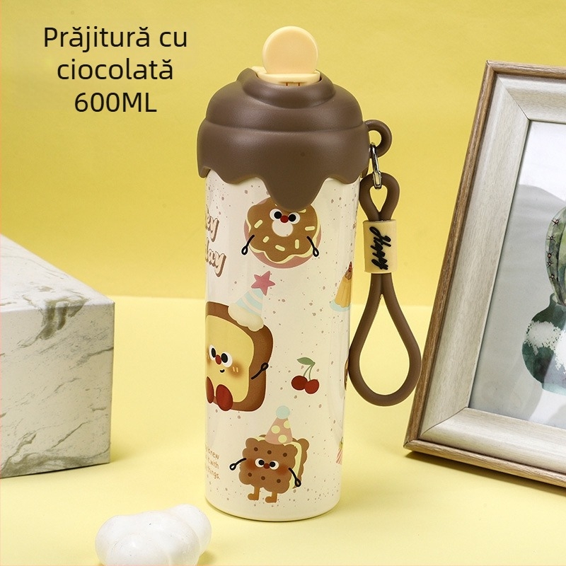 Ceșă izolată din oțel inoxidabil 316, cu pai, portabilă, curea de purtare, capacitate mare