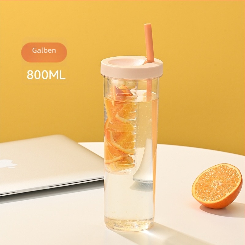 Cească pentru fructe cu pai, capacitate mare, din plastic pliabil – pentru ceai și apă, cu filtru de lămâie