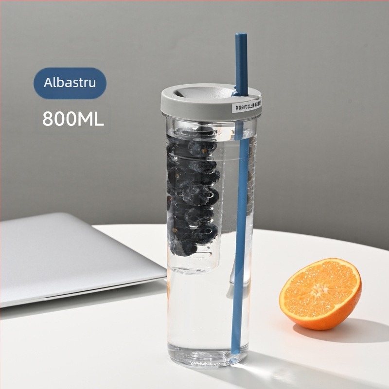 Cească pentru fructe cu pai, capacitate mare, din plastic pliabil – pentru ceai și apă, cu filtru de lămâie