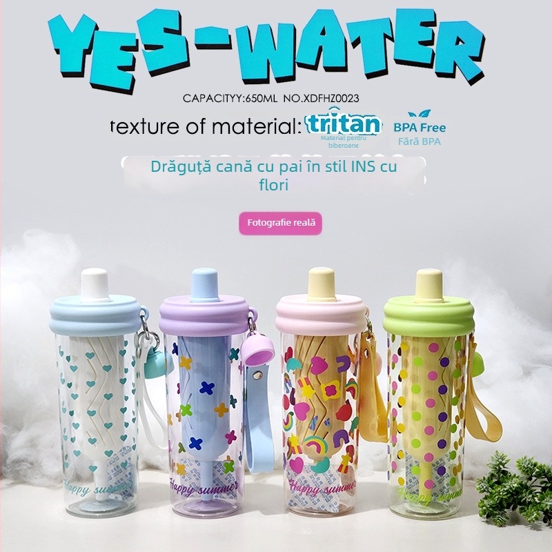Cească de ceai cu pai, în stil INS, din Tritan, 650 ml
