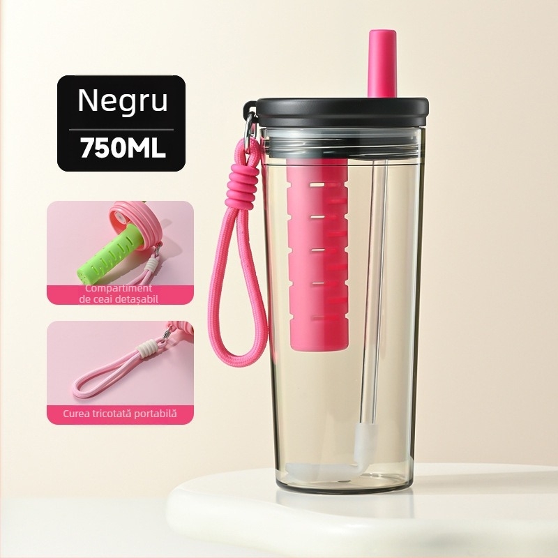 Cană din policarbonat, capacitate mare, design desen animat, cană portabilă din plastic cu pai, separare pentru ceai, personalizabil