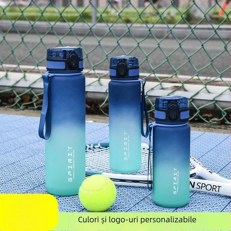 Pahar de apă cu logo personalizat, pentru consum direct, cu finisaj gradient mat, din plastic, cu mâner de purtare, capacități 500/650/1000 ml