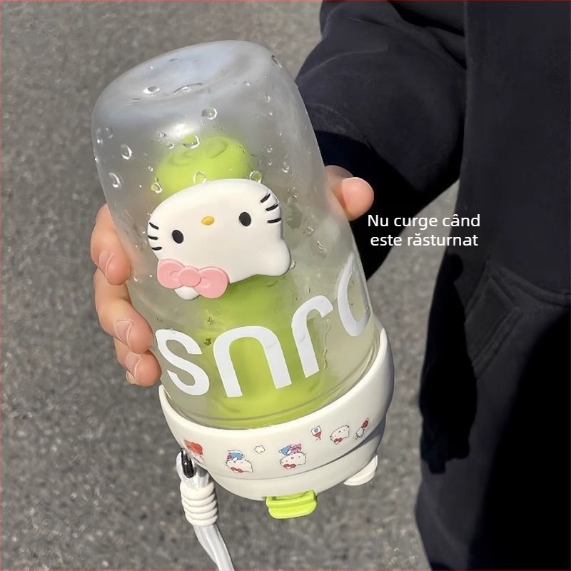 Pahar portabil pentru fete, din plastic, pentru școală, cu pai, curea de purtare, infuzor de ceai, stil Instagram