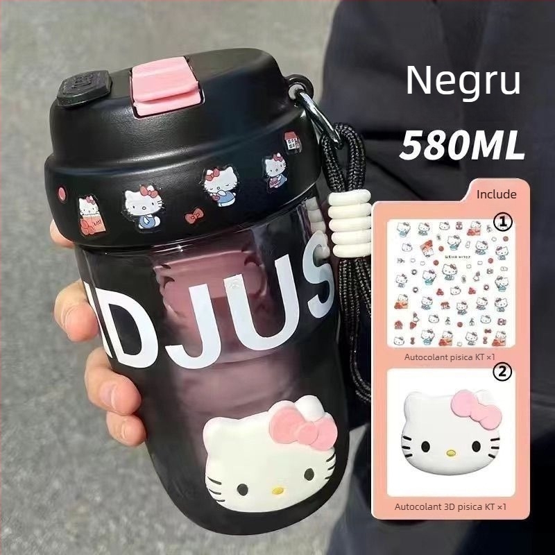 Pahar portabil pentru fete, din plastic, pentru școală, cu pai, curea de purtare, infuzor de ceai, stil Instagram