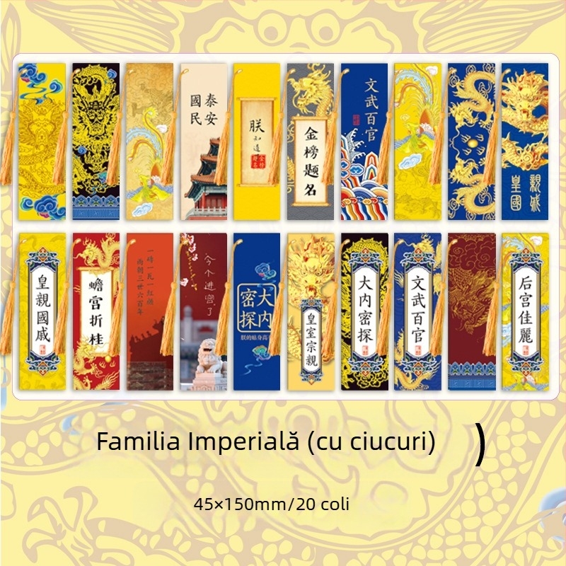 Chenyang Culture Familie Regală – marcator de carte în cutie, cu foiță de aur și ciucuri, stil Palat Imperial, card de lectură