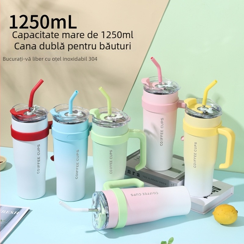 Pahar de mașină 40oz, din oțel inoxidabil 304, pereți dubli cu izolație vid, portabil, cu pai