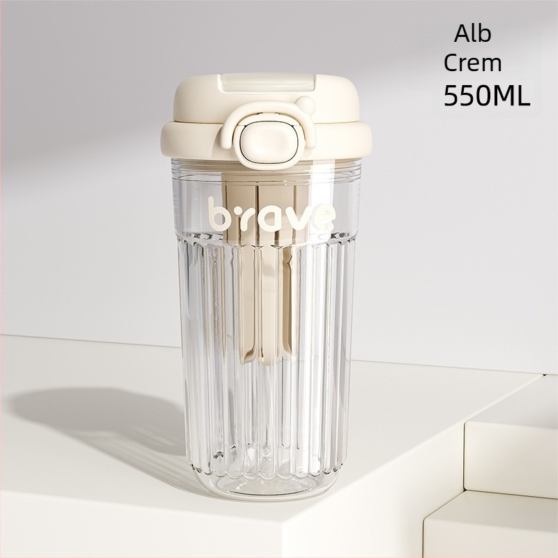 Ceașcă de cafea cu pai, din plastic, cu pereți dubli, portabilă pentru exterior