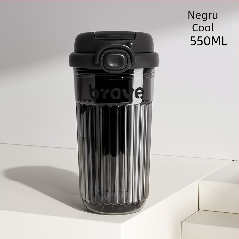 Ceașcă de cafea cu pai, din plastic, cu pereți dubli, portabilă pentru exterior