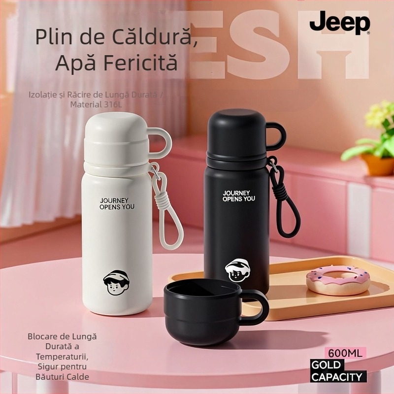 Termos cu capacitate mare, pentru bărbați și femei, stil business simplu, portabil, interior din oțel inoxidabil 316, cană cu dublă utilizare pentru copii
