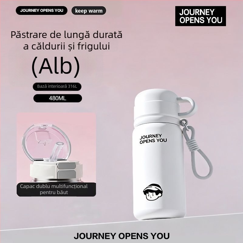 Termos cu capacitate mare, pentru bărbați și femei, stil business simplu, portabil, interior din oțel inoxidabil 316, cană cu dublă utilizare pentru copii