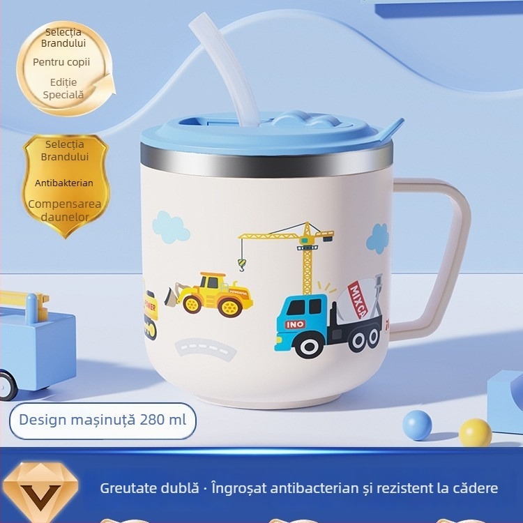 Cană din oțel inoxidabil 316 pentru copii, cu capac, pahar de apă pentru copii cu marcaje de măsurare