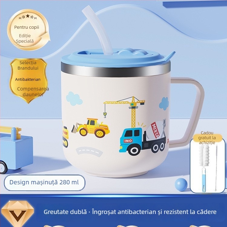 Cană din oțel inoxidabil 316 pentru copii, cu capac, pahar de apă pentru copii cu marcaje de măsurare