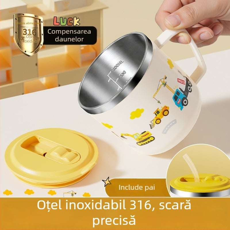 Cană din oțel inoxidabil 316 pentru copii, cu capac, pahar de apă pentru copii cu marcaje de măsurare