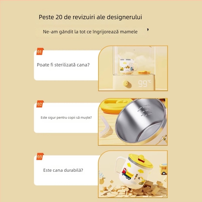 Cană din oțel inoxidabil 316 pentru copii, cu capac, pahar de apă pentru copii cu marcaje de măsurare