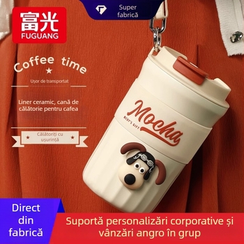 Cană de cafea cu strat ceramic, termos izolat, cană de călătorie portabilă cu șnur de purtare, cadou corporativ personalizat
