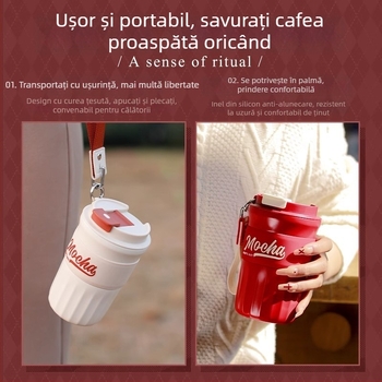 Cană de cafea cu strat ceramic, termos izolat, cană de călătorie portabilă cu șnur de purtare, cadou corporativ personalizat