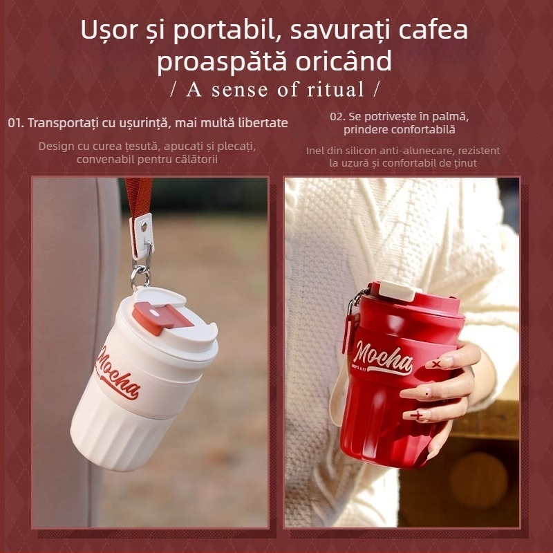 Cană de cafea cu strat ceramic, termos izolat, cană de călătorie portabilă cu șnur de purtare, cadou corporativ personalizat