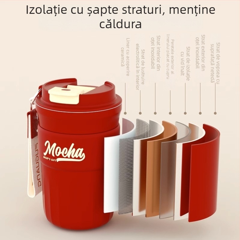 Cană de cafea cu strat ceramic, termos izolat, cană de călătorie portabilă cu șnur de purtare, cadou corporativ personalizat