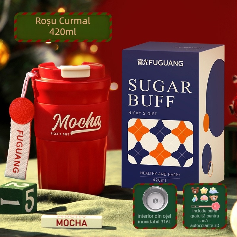 Cană de cafea cu strat ceramic, termos izolat, cană de călătorie portabilă cu șnur de purtare, cadou corporativ personalizat